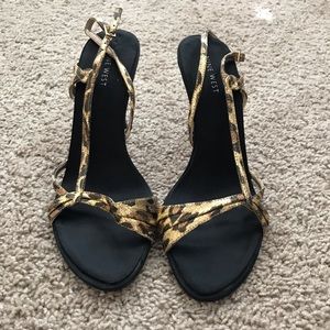 Strappy metallic leopard heeled sandal